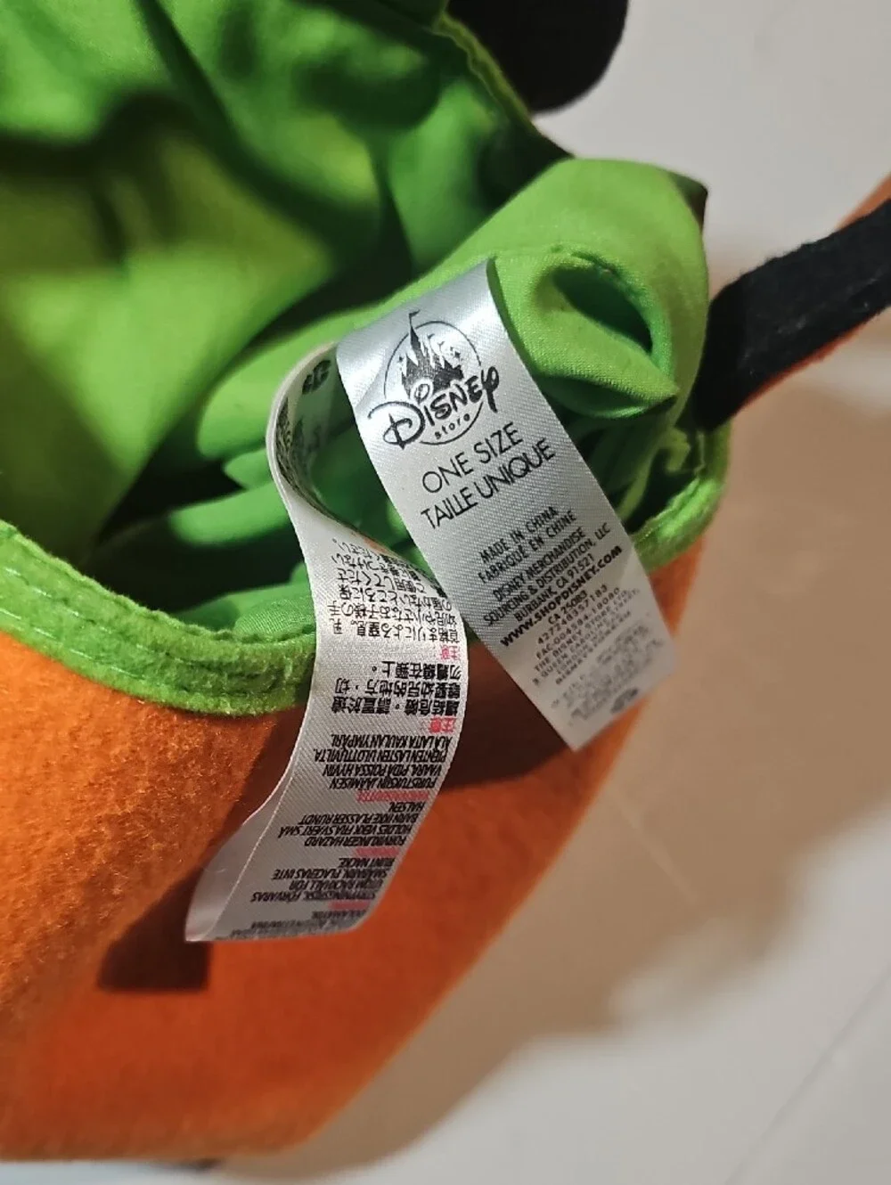 Disney Orange Pumpkin Trick-or-Treat Bag with Black Ears and Green Lining
